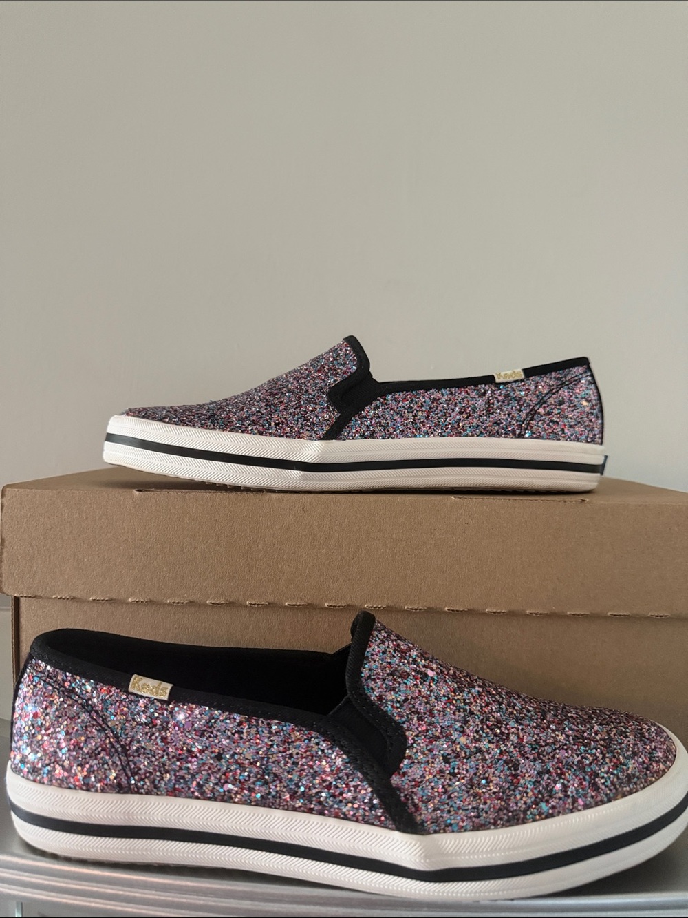 KEDS x KATE SPADE Double Decker Multicolor Glitter Slip On Sneakers Size 9 Women - Picture 5 of 15